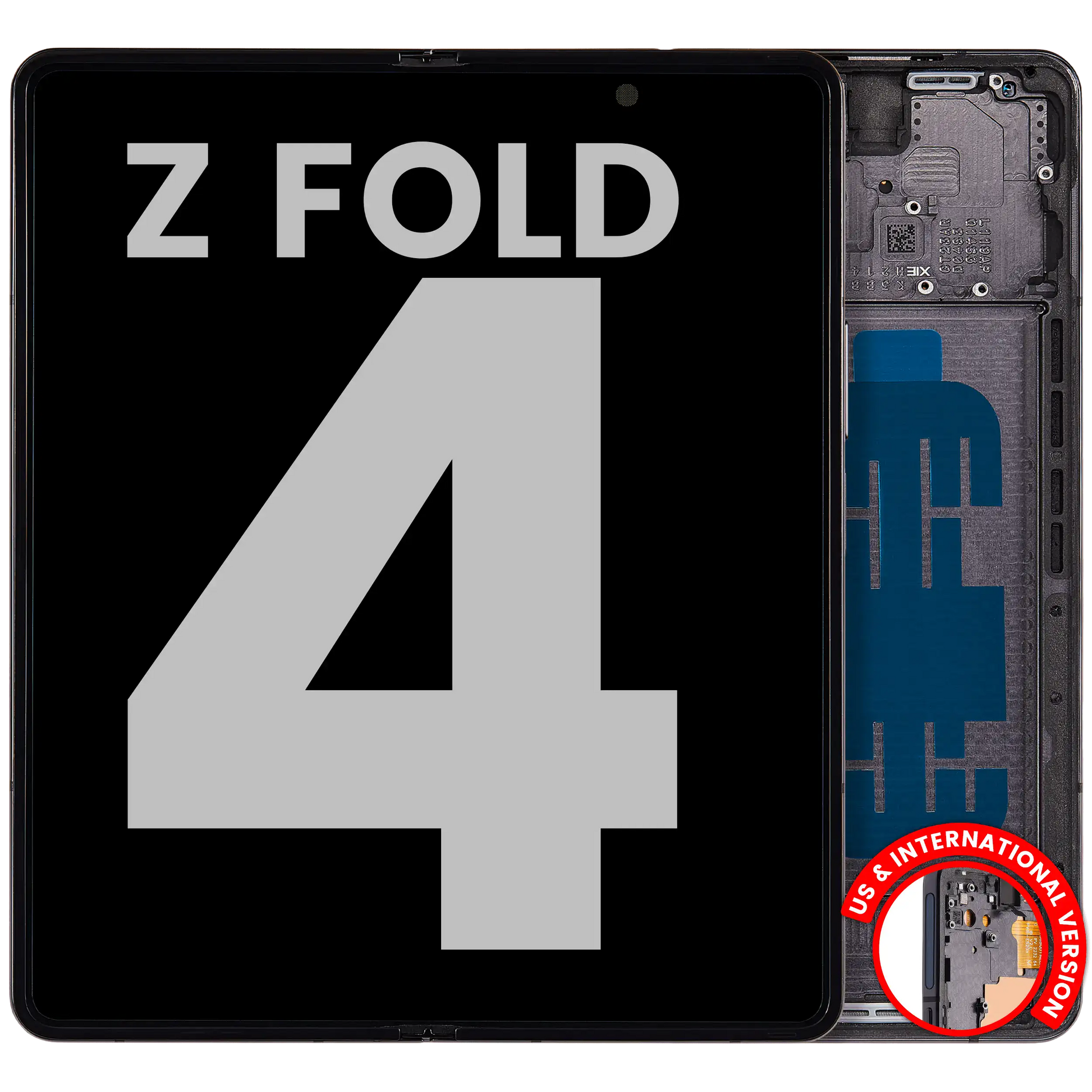 Samsung replacement part: Inner OLED Assembly With Frame For Samsung Galaxy Z Fold 4 5G (US & International) (Used OEM Pull: Grade B/C) (Phantom Black)