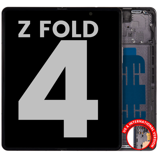 Samsung replacement part: Inner OLED Assembly With Frame For Samsung Galaxy Z Fold 4 5G (US & International) (Used OEM Pull: Grade B/C) (Phantom Black)