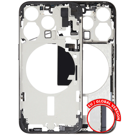 Mid-Frame Housing W/ Small Parts For iPhone 15 Pro (EU / Global Version) (Used OEM Pull: Grade A) (Black Titanium)