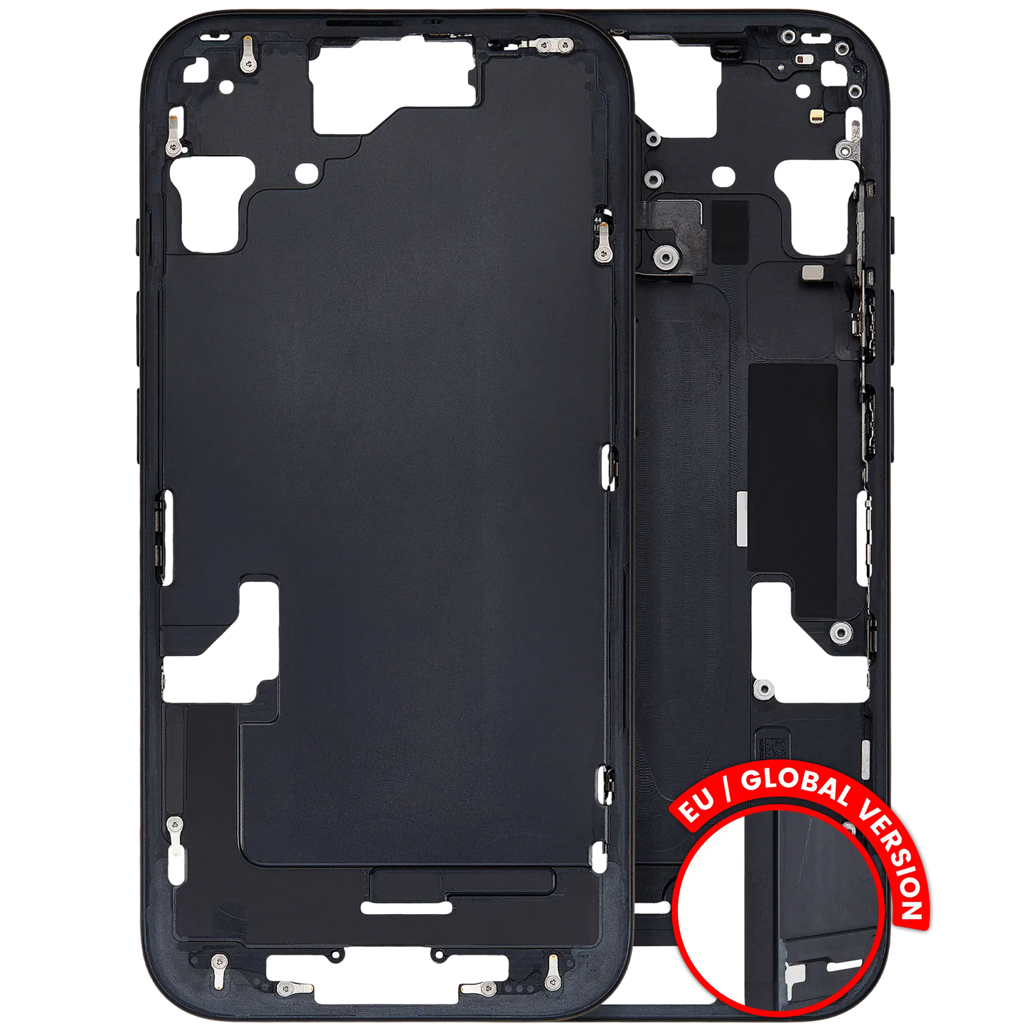 Mid-Frame Housing W/ Small Parts For iPhone 15 (EU / Global Version) (Used OEM Pull: Grade A) (Black)