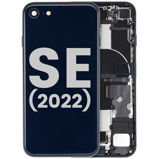 Back Housing W/ Charging Port Flex and Small Components Pre-Installed For iPhone SE (2022) (Used OEM Pull: Grade A) (Midnight)