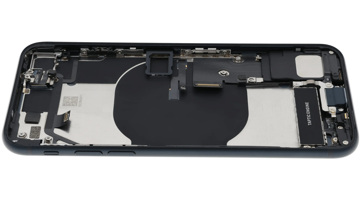 Back Housing W/ Charging Port Flex and Small Components Pre-Installed For iPhone SE (2022) (Used OEM Pull: Grade A) (Midnight)