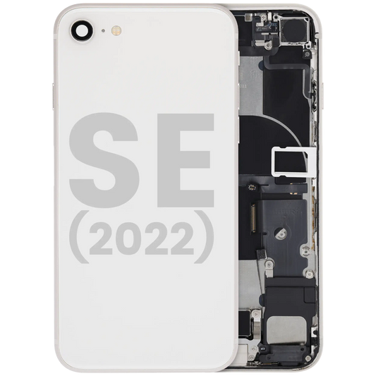 Back Housing W/ Charging Port Flex and Small Components Pre-Installed For iPhone SE (2022) (Used OEM Pull: Grade A) (Starlight)