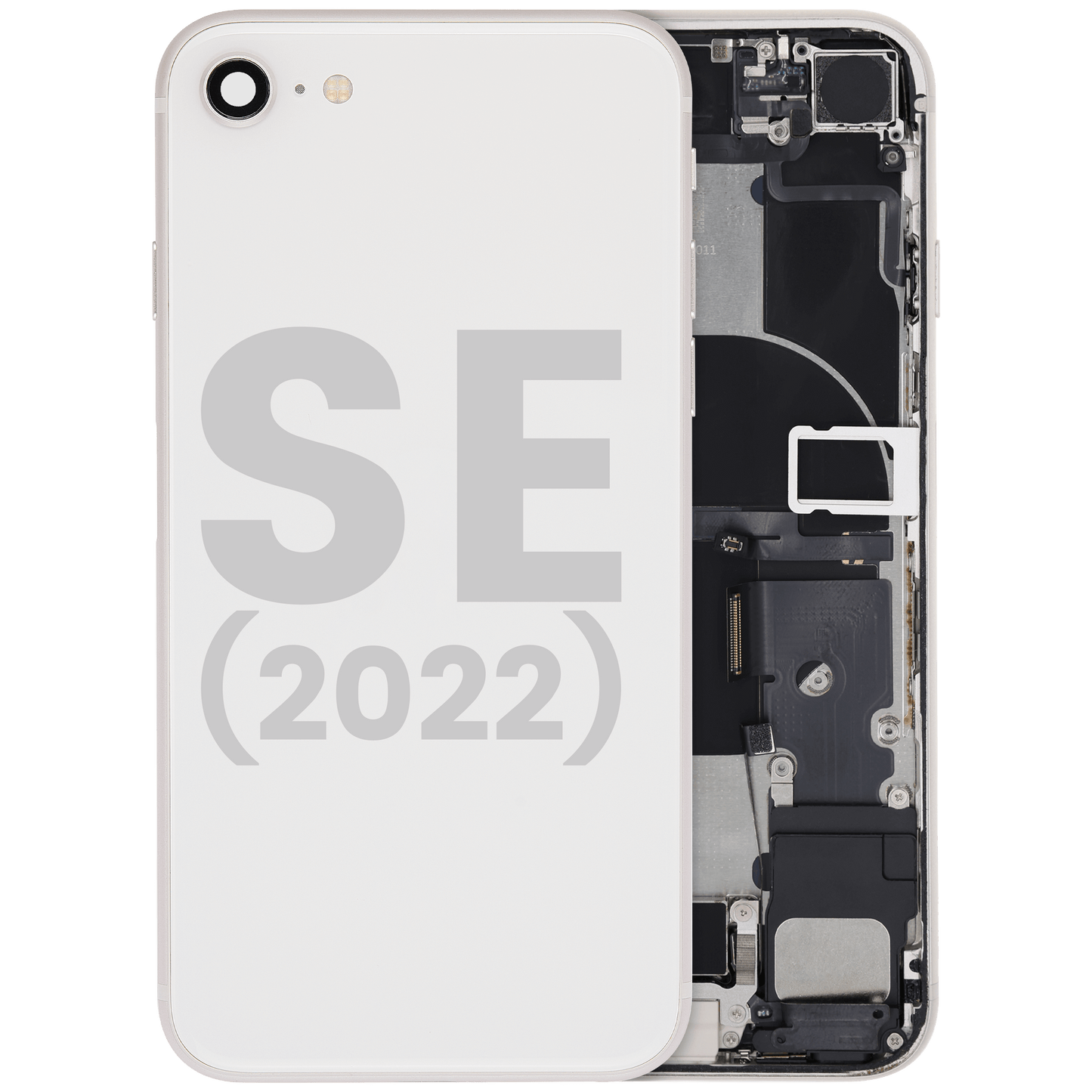 Back Housing W/ Charging Port Flex and Small Components Pre-Installed For iPhone SE (2022) (Used OEM Pull: Grade B) (Starlight)