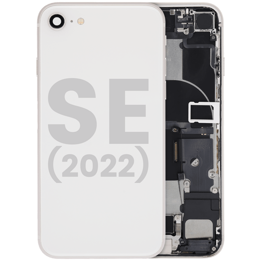 Back Housing W/ Charging Port Flex and Small Components Pre-Installed For iPhone SE (2022) (Used OEM Pull: Grade B) (Starlight)