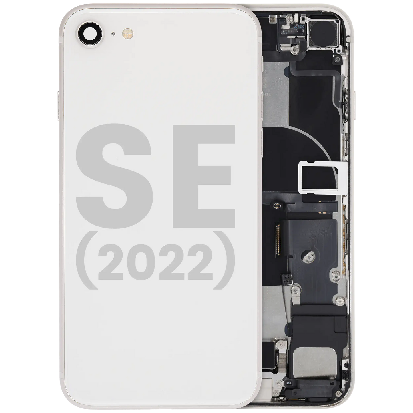 Back Housing W/ Charging Port Flex and Small Components Pre-Installed For iPhoneone SE (2022) (Used OEM Pull: Grade C) (Starlight)
