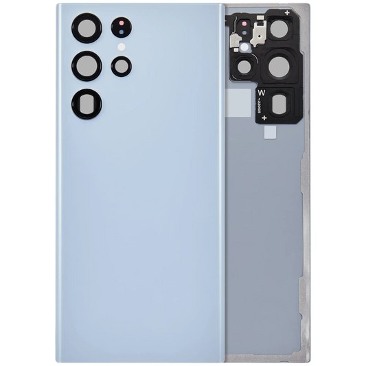 Back Cover Glass With Camera Lens For Samsung Galaxy S22 Ultra 5G (No Logo) (Aftermarket Plus) (Sky Blue)