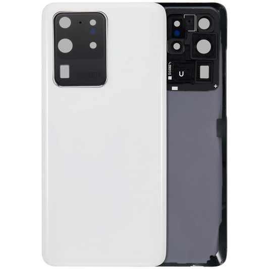 Back Cover Glass With Camera Lens For Samsung Galaxy S20 Ultra 5G (No Logo) (Aftermarket Plus) (Cloud White)
