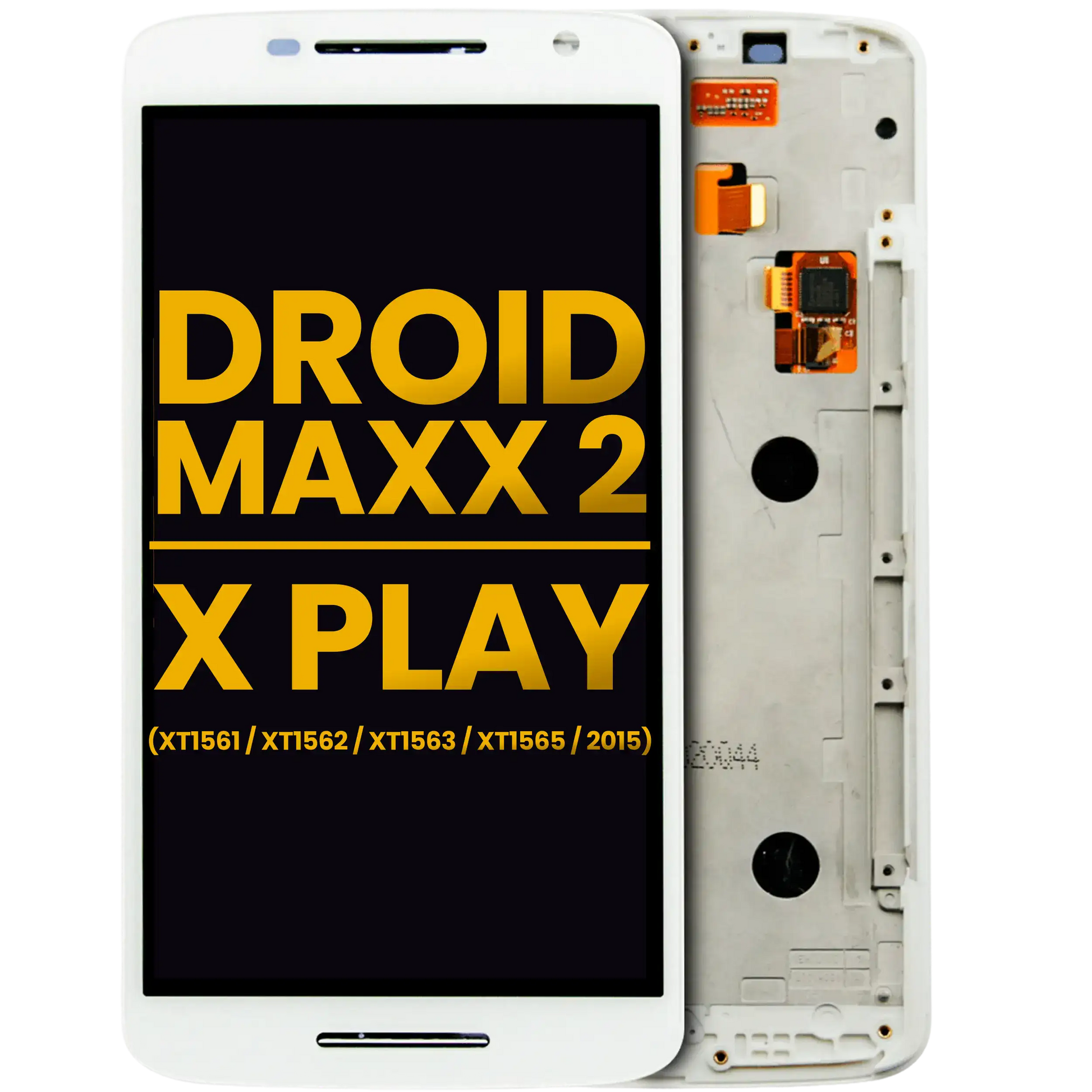 LCD Assembly With Frame for Motorola Droid Maxx 2 (XT1565 / 2015) Refurbished White - replacement component front view, SKU 107082036904, image 1