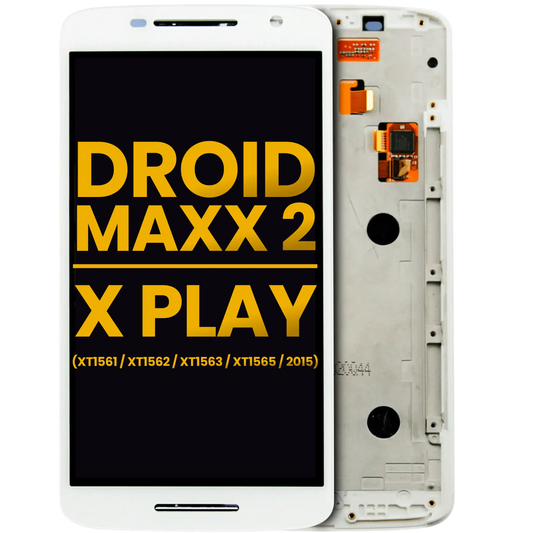 LCD Assembly With Frame for Motorola Droid Maxx 2 (XT1565 / 2015) Refurbished White - replacement component front view, SKU 107082036904, image 1