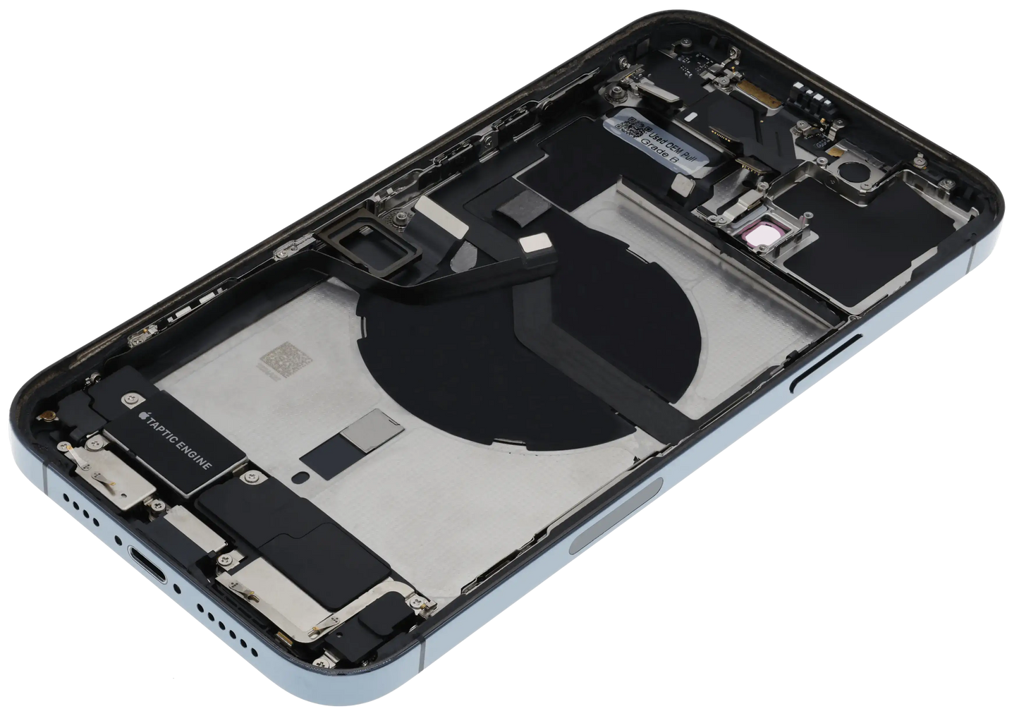 Back Housing W/ Charging Port Flex & Small Parts For iPhone 12 Pro Max (US Version) (Used OEM Pull: Grade B) (Pacific Blue)