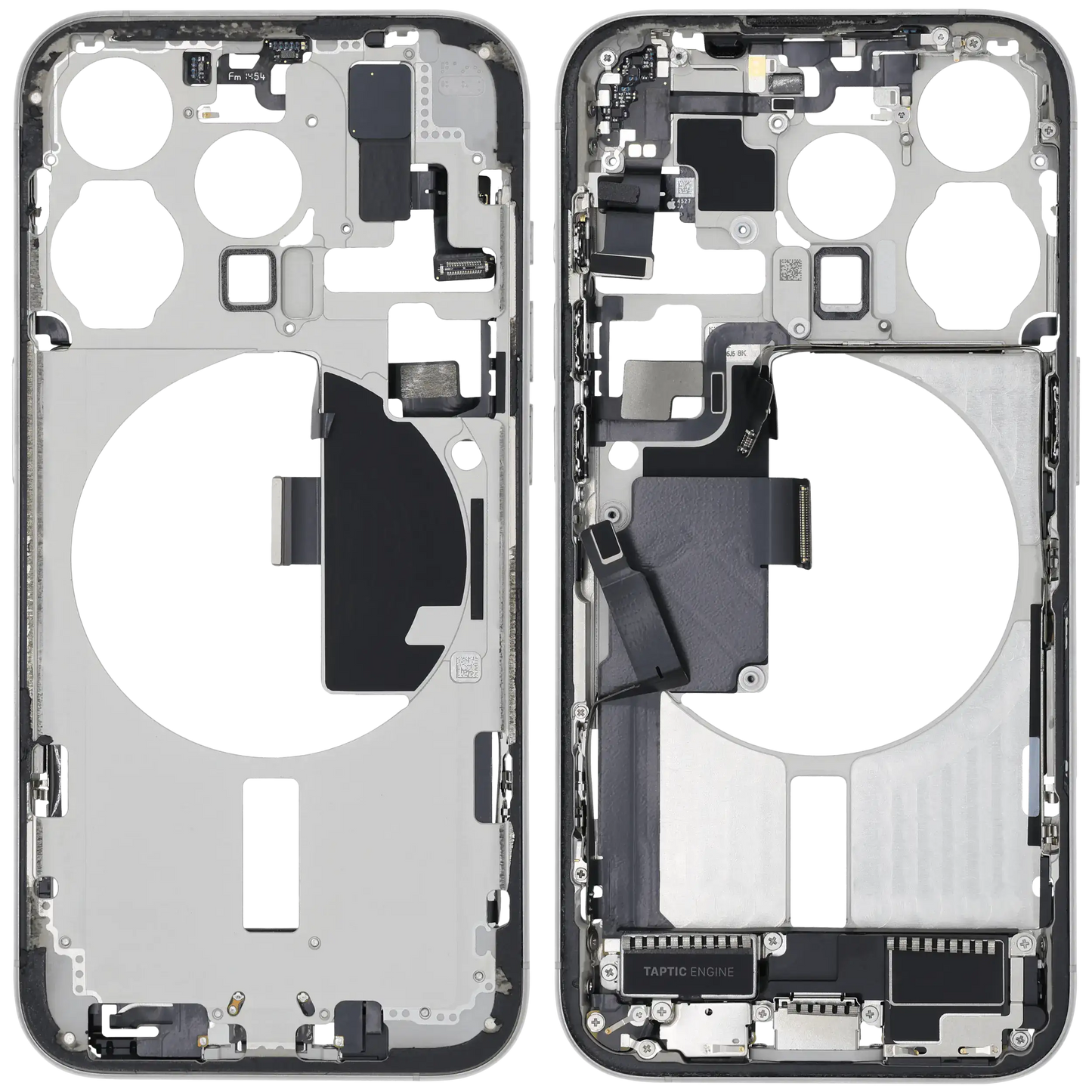 Mid-Frame Housing W/ Charging Port Flex & Small Parts For iPhone 15 Pro (US Version) (Used OEM Pull: Grade B) (White Titanium)