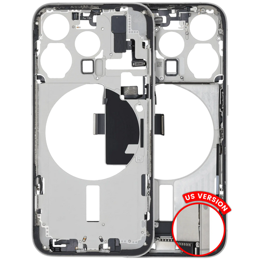 Mid-Frame Housing W/ Charging Port Flex & Small Parts For iPhone 15 Pro (US Version) (Used OEM Pull: Grade B) (White Titanium)