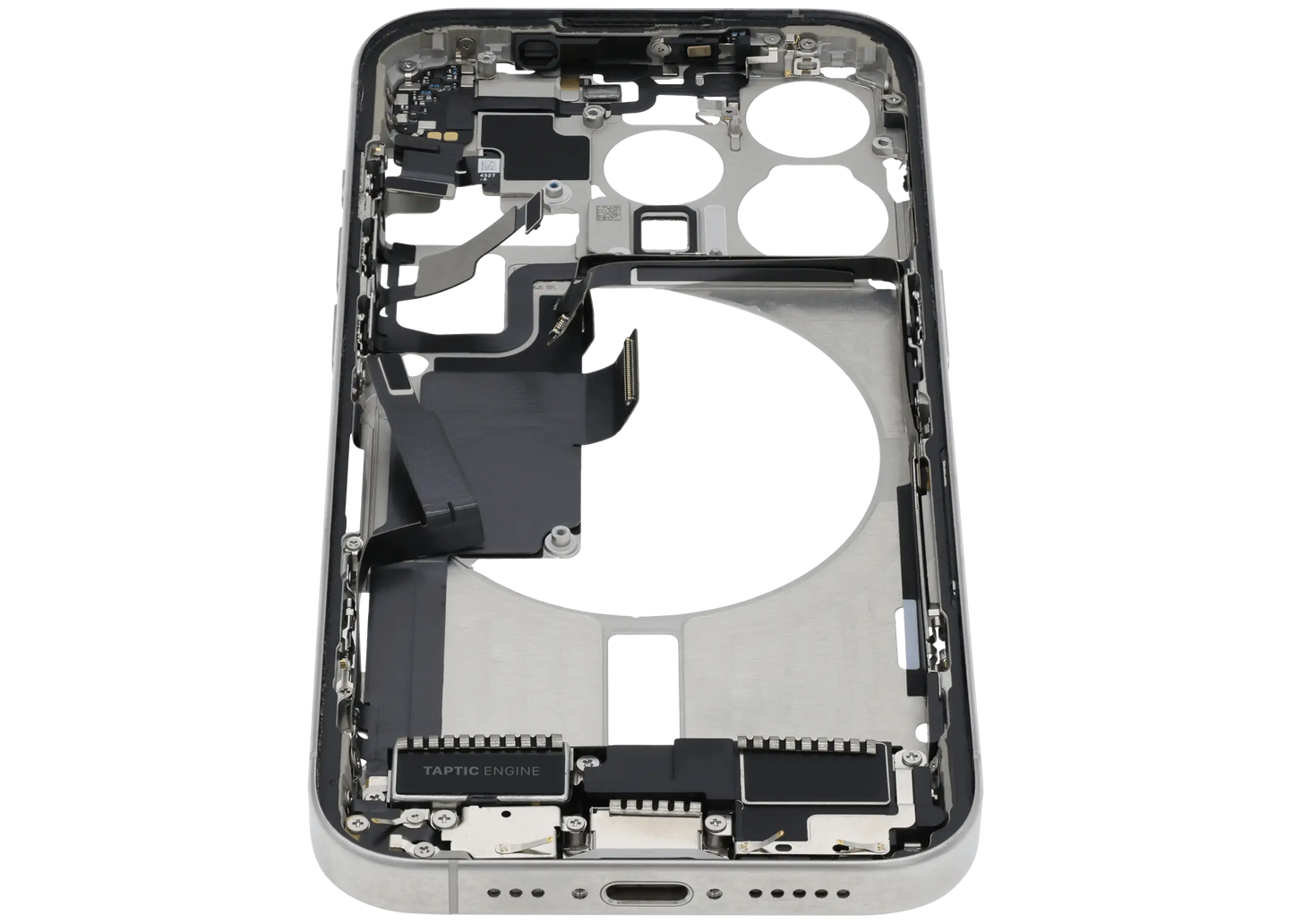 Mid-Frame Housing W/ Charging Port Flex & Small Parts For iPhone 15 Pro (US Version) (Used OEM Pull: Grade B) (White Titanium)