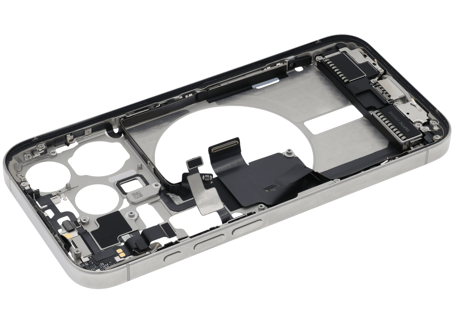 Mid-Frame Housing W/ Charging Port Flex & Small Parts For iPhone 15 Pro (US Version) (Used OEM Pull: Grade B) (White Titanium)