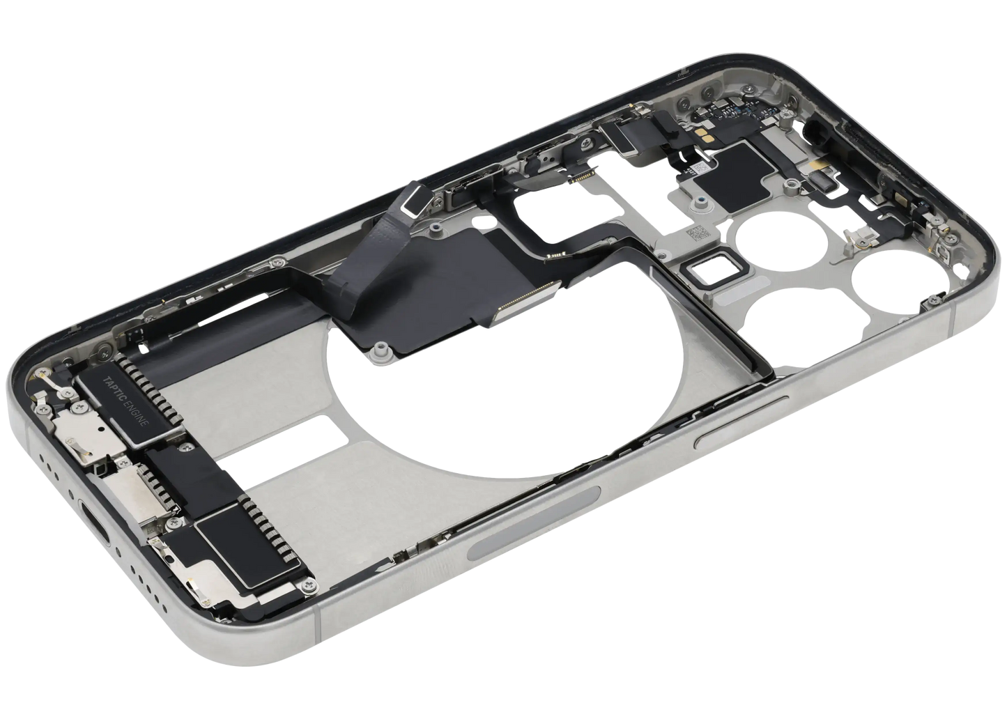 Mid-Frame Housing W/ Charging Port Flex & Small Parts For iPhone 15 Pro (US Version) (Used OEM Pull: Grade B) (White Titanium)