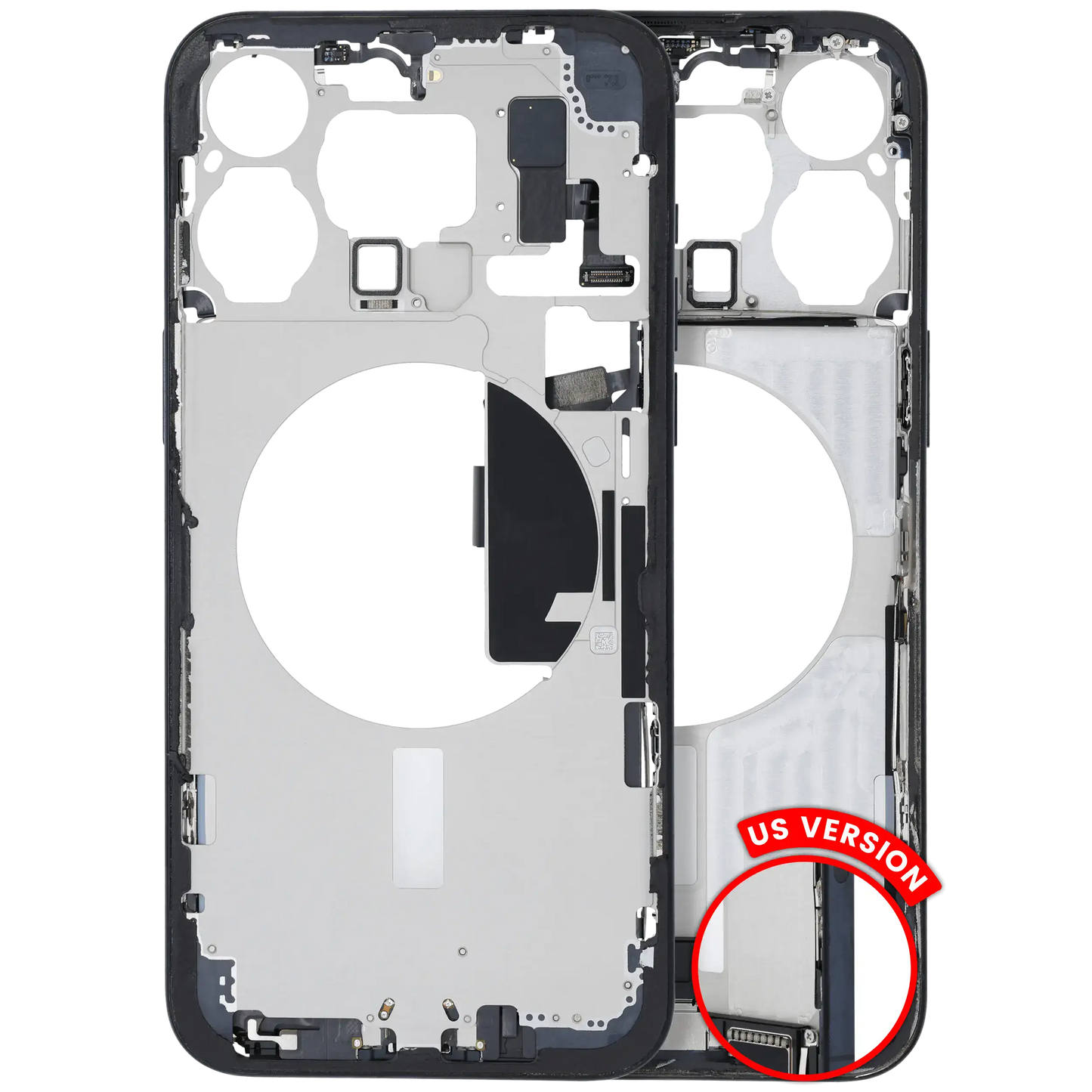 Mid-Frame Housing W/ Charging Port Flex & Small Parts For iPhone 15 Pro Max (US Version) (Used OEM Pull: Grade B) (Blue Titanium)