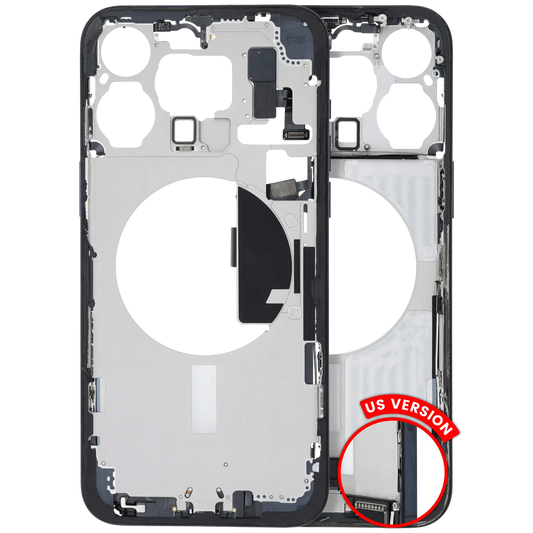 Mid-Frame Housing W/ Charging Port Flex & Small Parts For iPhone 15 Pro Max (US Version) (Used OEM Pull: Grade B) (Blue Titanium)