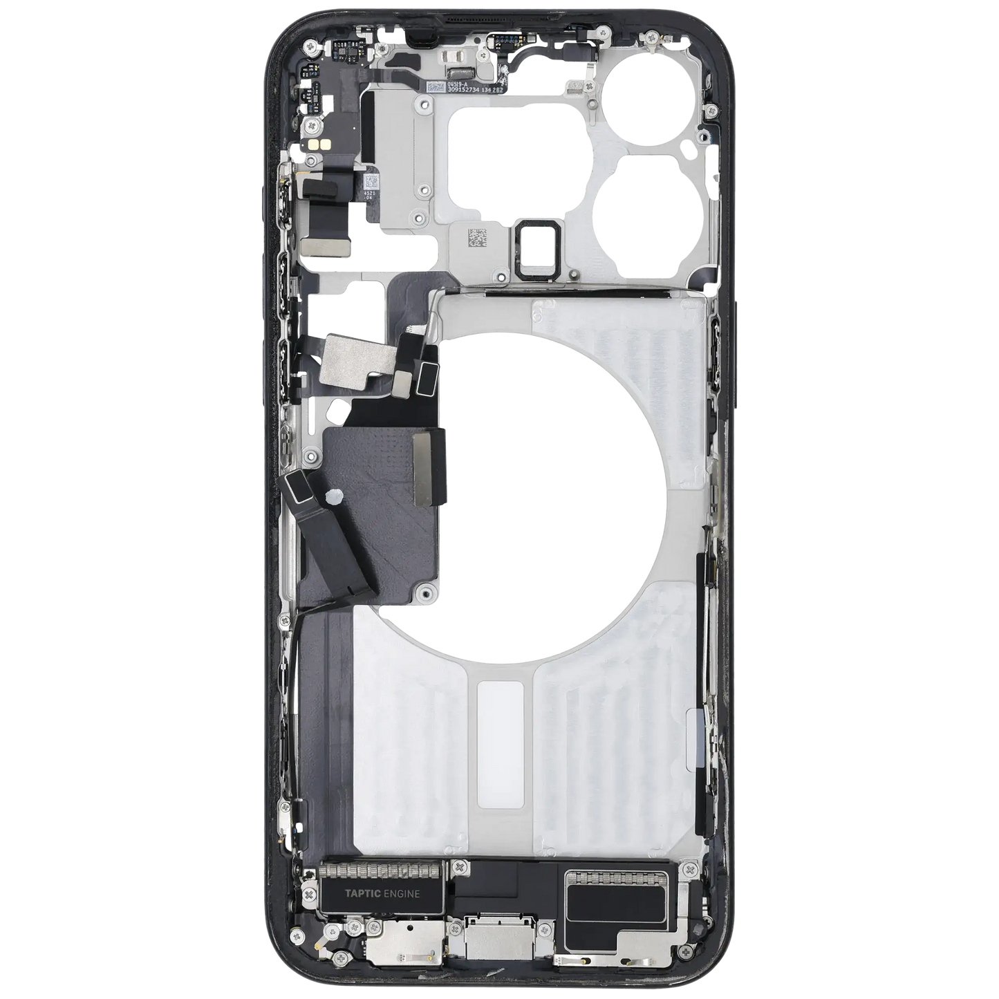Mid-Frame Housing W/ Charging Port Flex & Small Parts For iPhone 15 Pro Max (US Version) (Used OEM Pull: Grade B) (Blue Titanium)