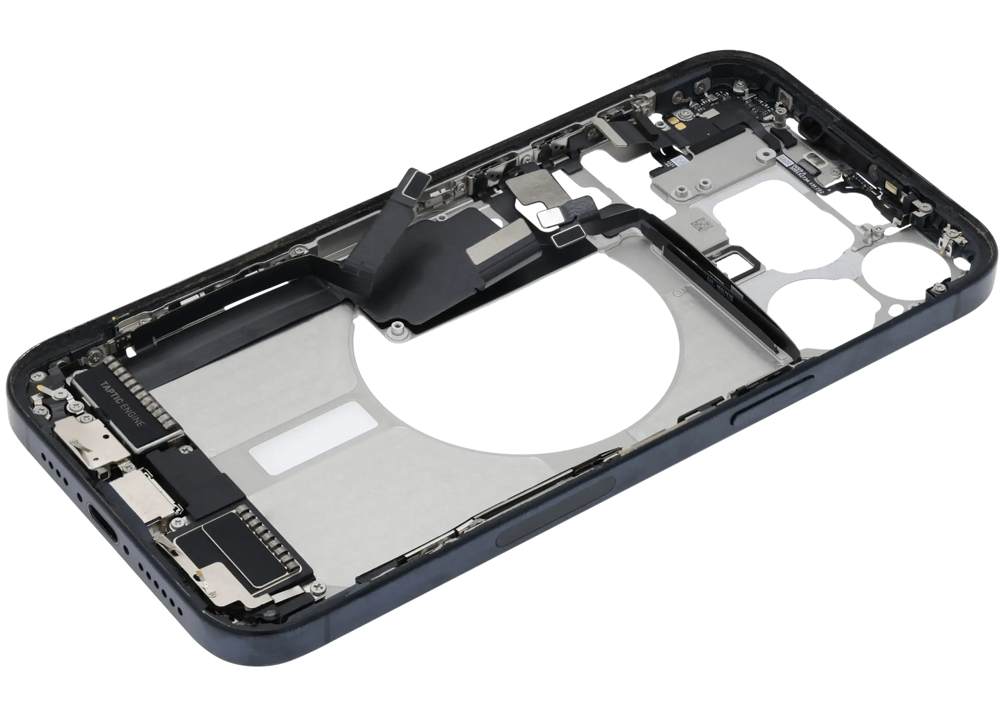Mid-Frame Housing W/ Charging Port Flex & Small Parts For iPhone 15 Pro Max (US Version) (Used OEM Pull: Grade B) (Blue Titanium)