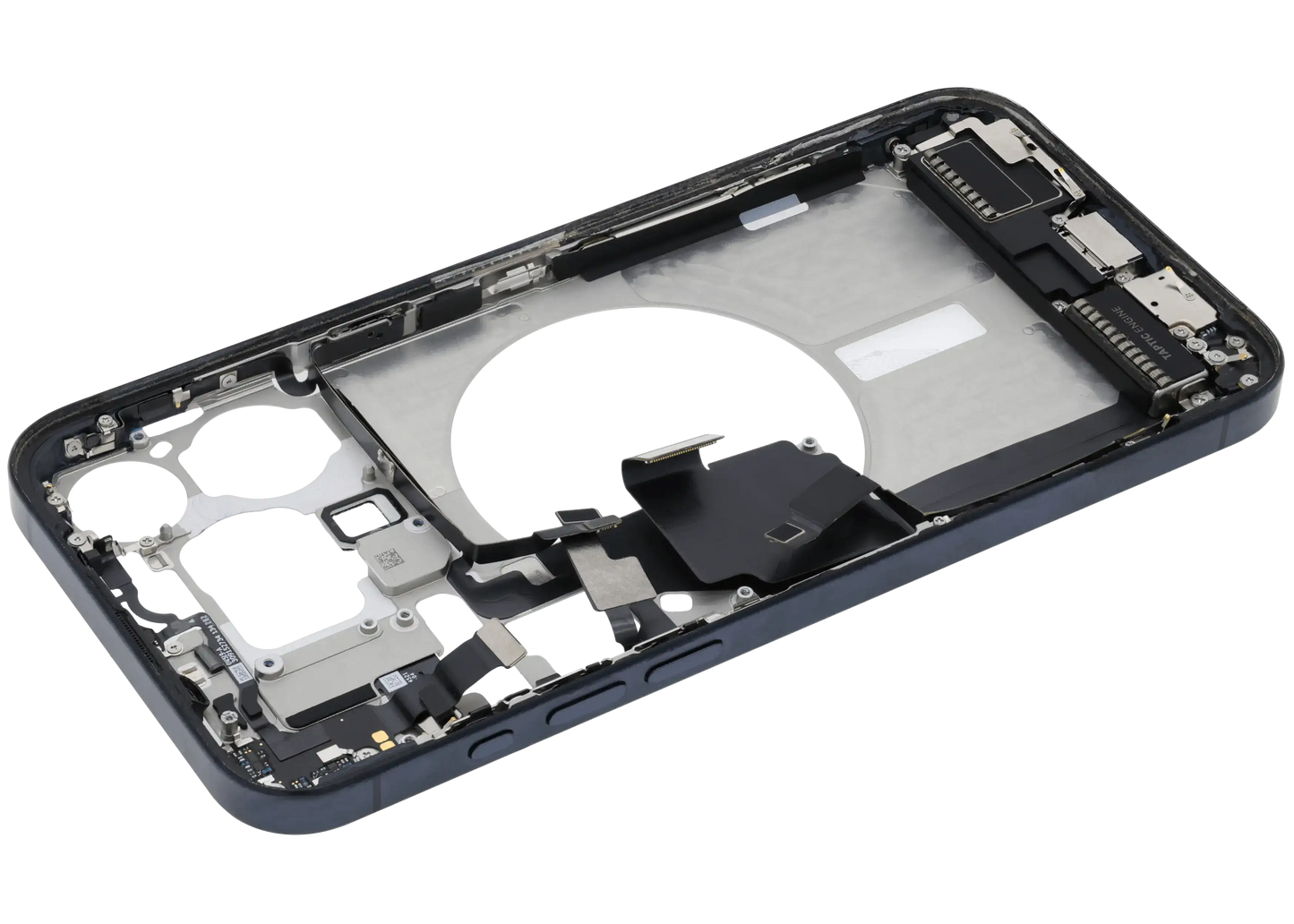 Mid-Frame Housing W/ Charging Port Flex & Small Parts For iPhone 15 Pro Max (US Version) (Used OEM Pull: Grade B) (Blue Titanium)