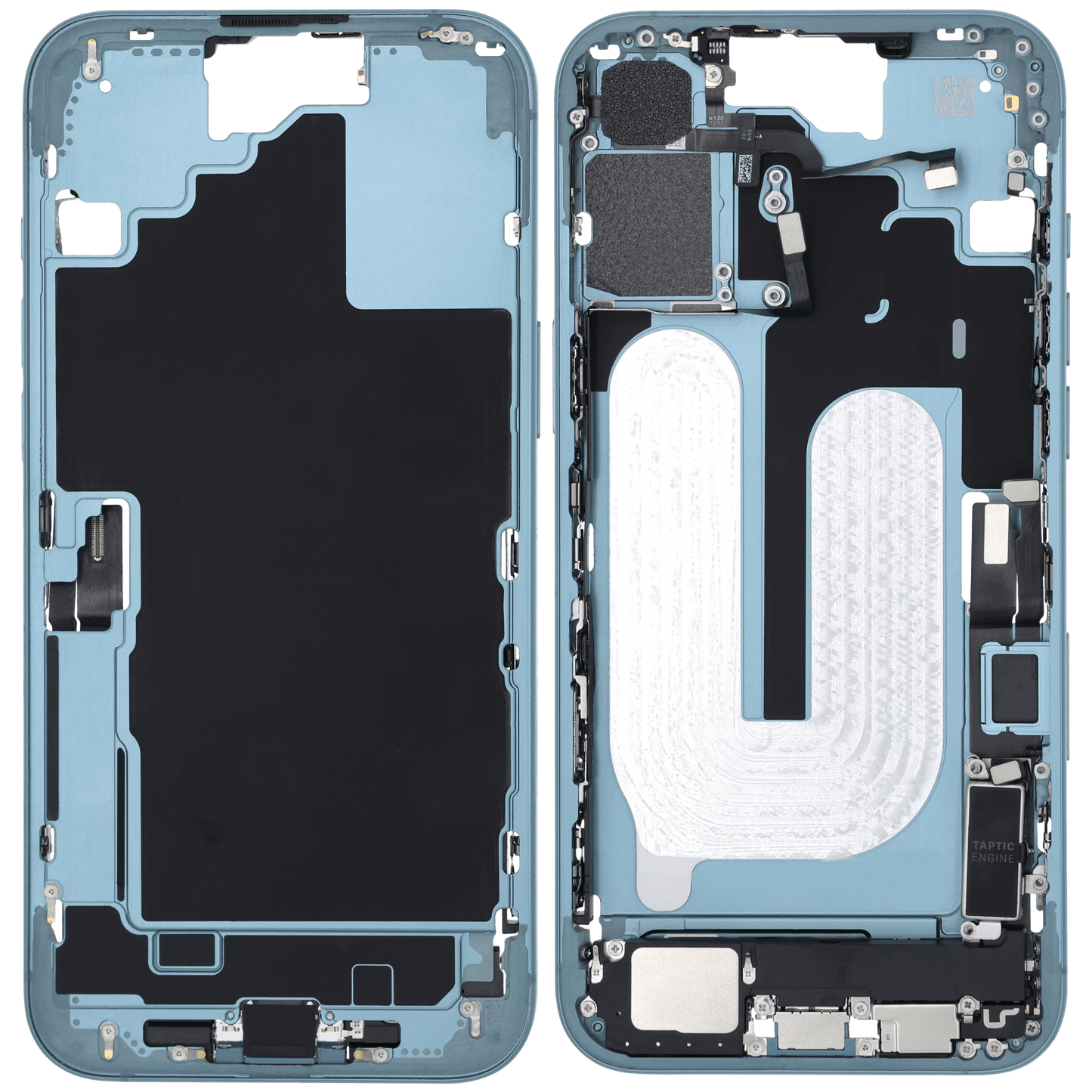 Mid-Frame Housing W/ Charging Port Flex & Small Parts For iPhone 16 Plus (EU / Global Version) (Used OEM Pull: Grade B) (Teal)