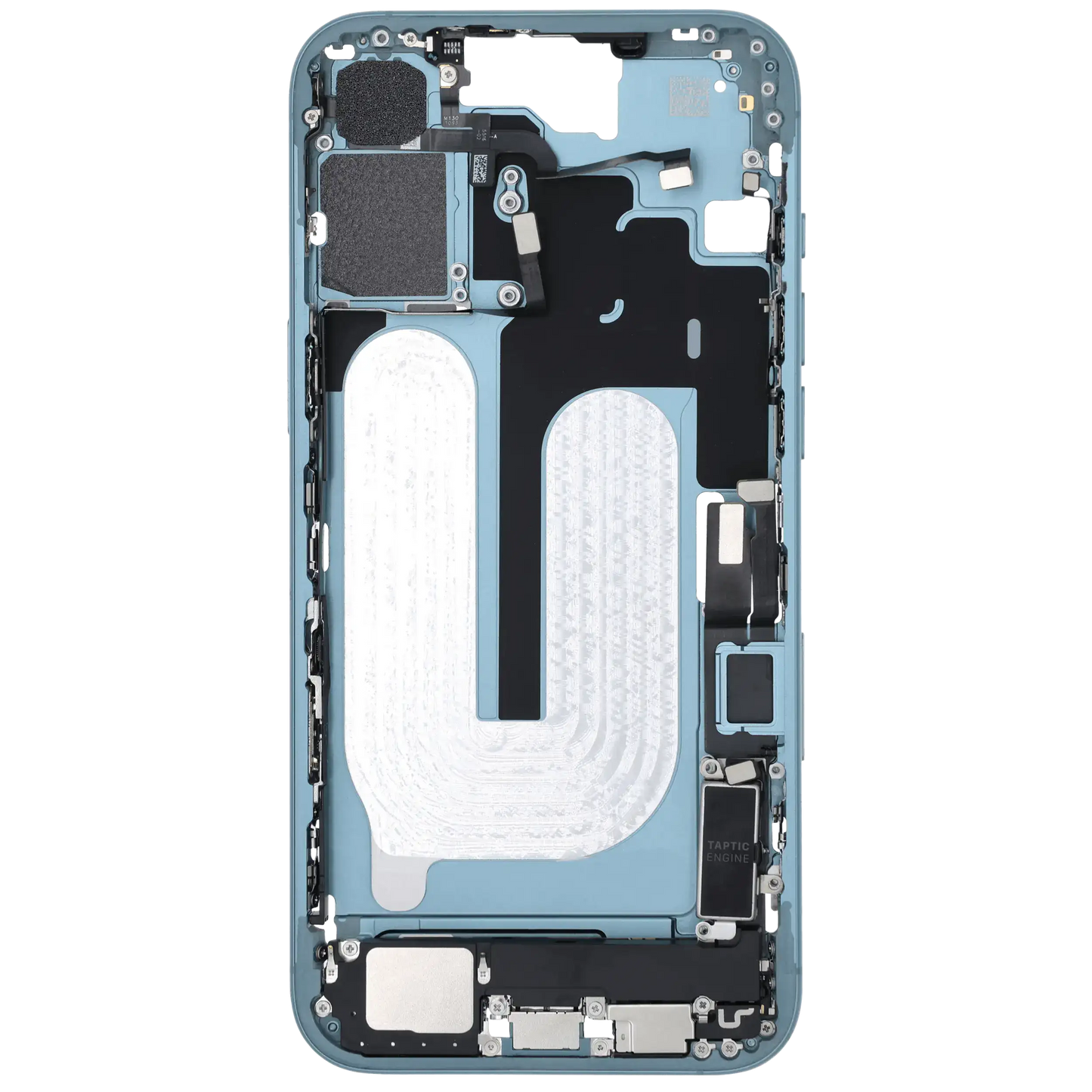 Mid-Frame Housing W/ Charging Port Flex & Small Parts For iPhone 16 Plus (US Version) (Used OEM Pull: Grade B) (Teal)