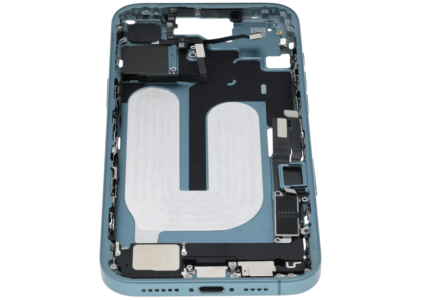 Mid-Frame Housing W/ Charging Port Flex & Small Parts For iPhone 16 Plus (US Version) (Used OEM Pull: Grade B) (Teal)