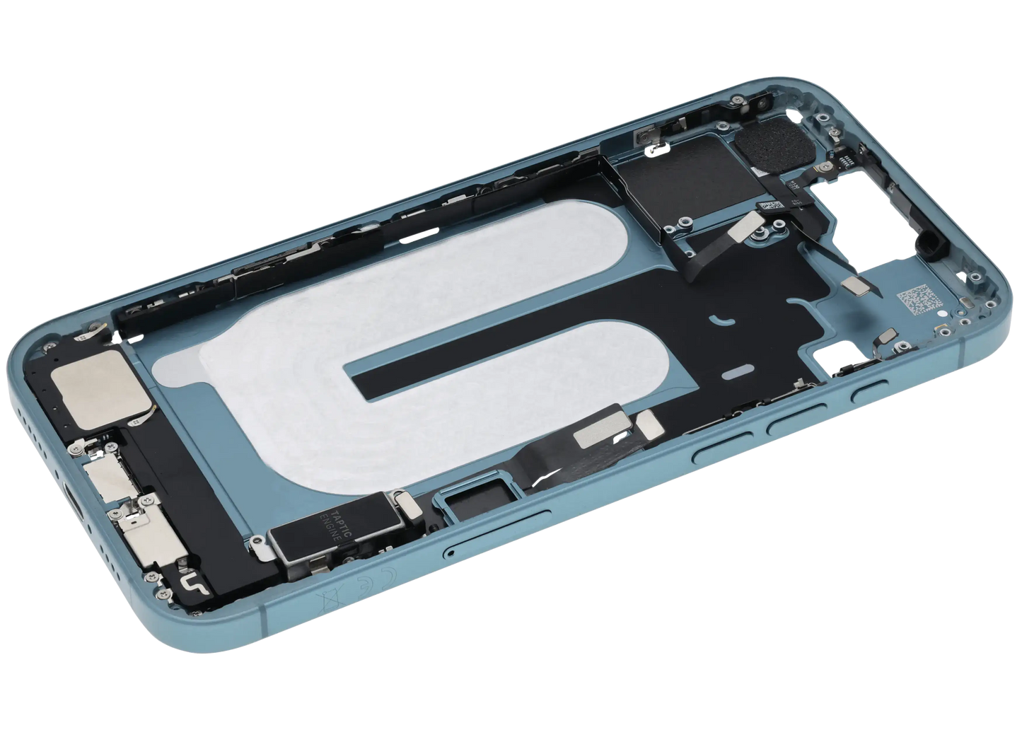 Mid-Frame Housing W/ Charging Port Flex & Small Parts For iPhone 16 Plus (EU / Global Version) (Used OEM Pull: Grade B) (Teal)