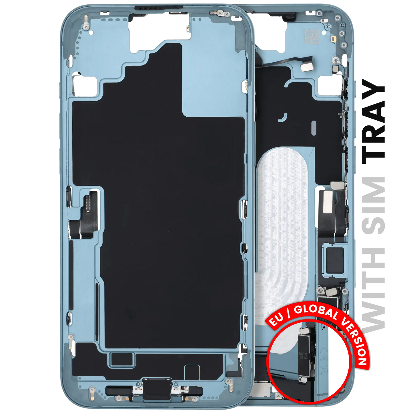 Mid-Frame Housing W/ Charging Port Flex & Small Parts For iPhone 16 Plus (EU / Global Version) (Used OEM Pull: Grade C) (Teal)
