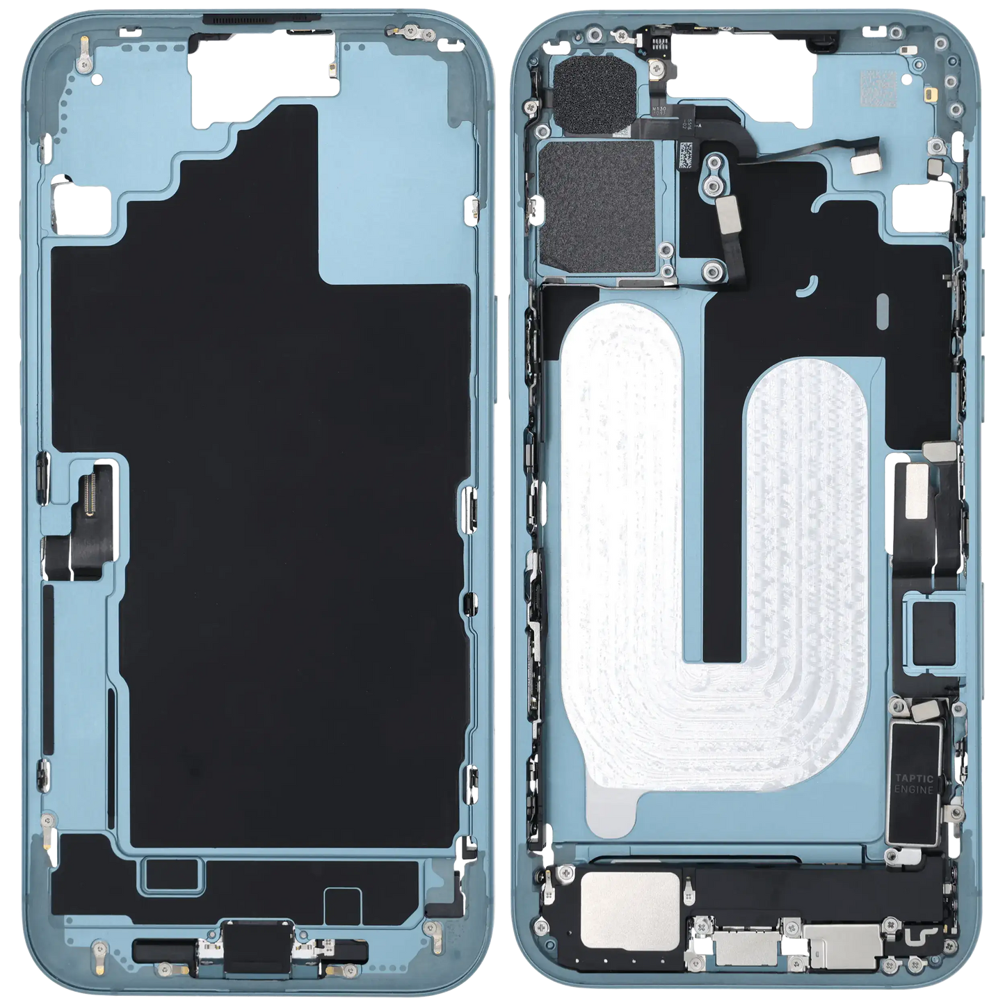 Mid-Frame Housing W/ Charging Port Flex & Small Parts For iPhone 16 Plus (EU / Global Version) (Used OEM Pull: Grade C) (Teal)