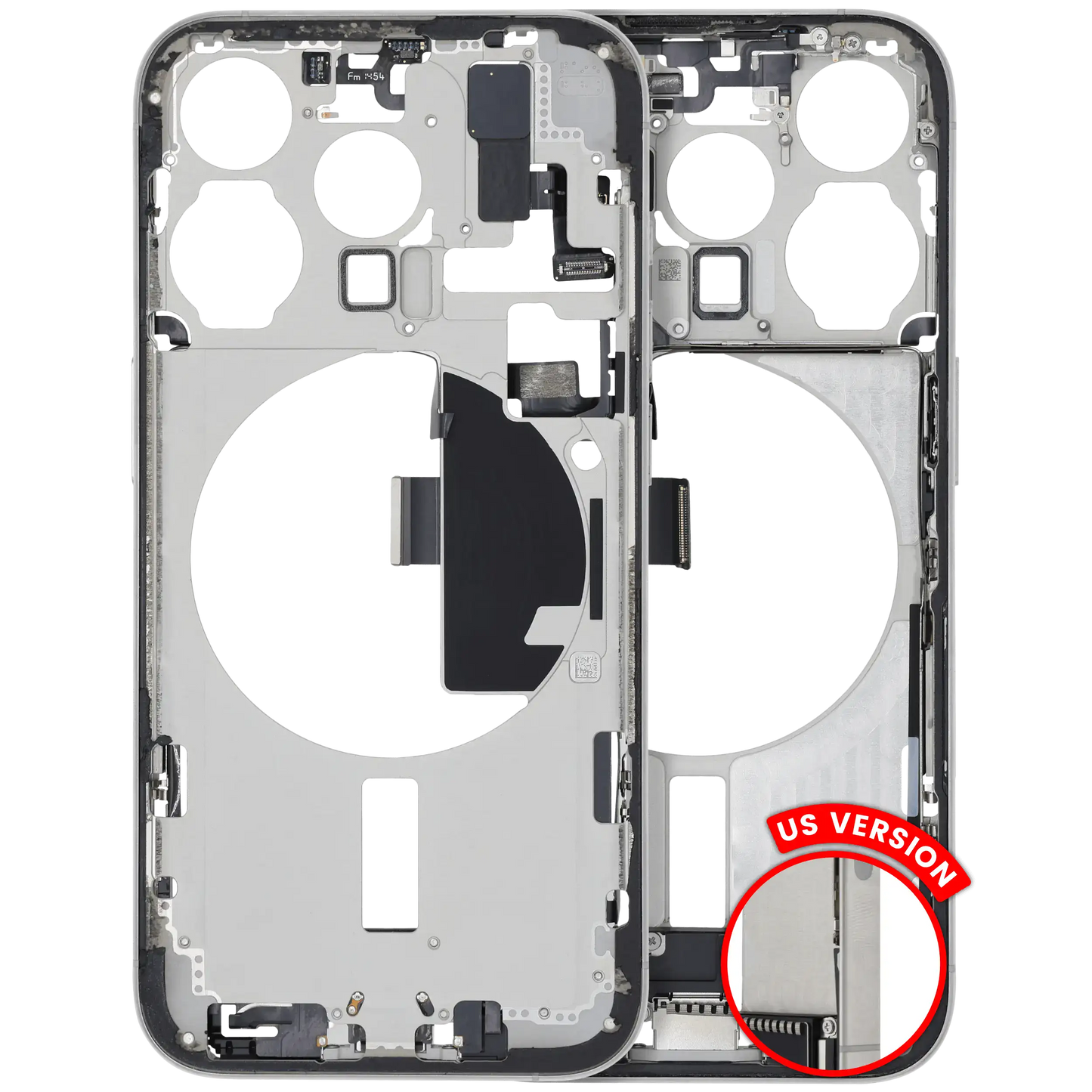 Mid-Frame Housing W/ Charging Port Flex & Small Parts For iPhone 15 Pro (US Version) (Used OEM Pull: Grade A) (White Titanium)