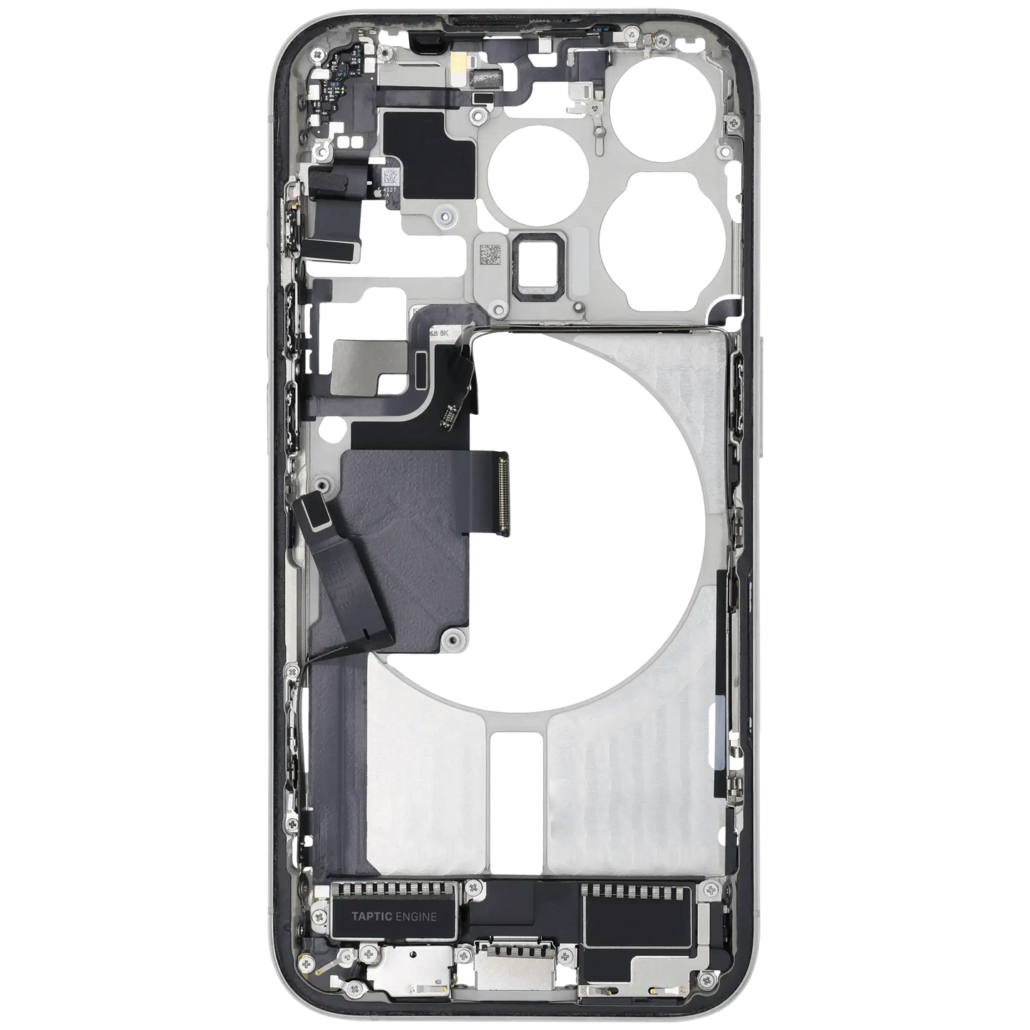 Mid-Frame Housing W/ Charging Port Flex & Small Parts For iPhone 15 Pro (US Version) (Used OEM Pull: Grade A) (White Titanium)