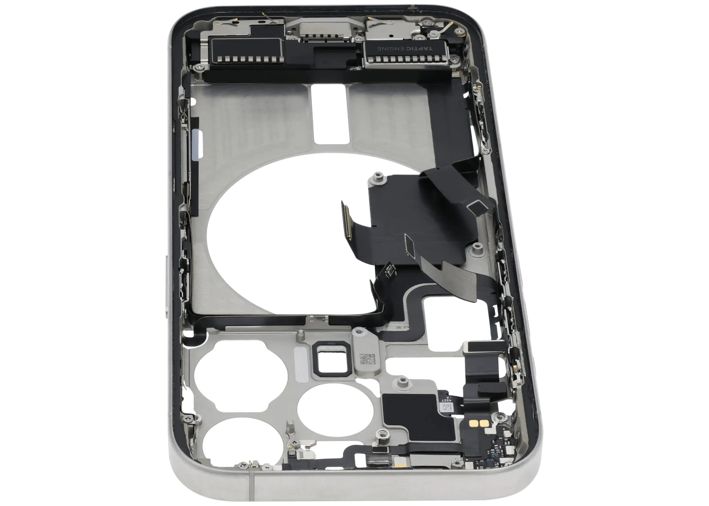 Mid-Frame Housing W/ Charging Port Flex & Small Parts For iPhone 15 Pro (US Version) (Used OEM Pull: Grade A) (White Titanium)