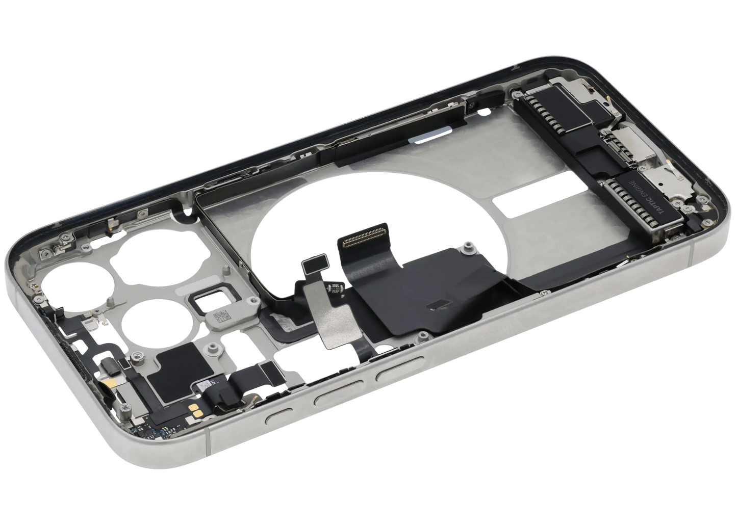 Mid-Frame Housing W/ Charging Port Flex & Small Parts For iPhone 15 Pro (US Version) (Used OEM Pull: Grade A) (White Titanium)