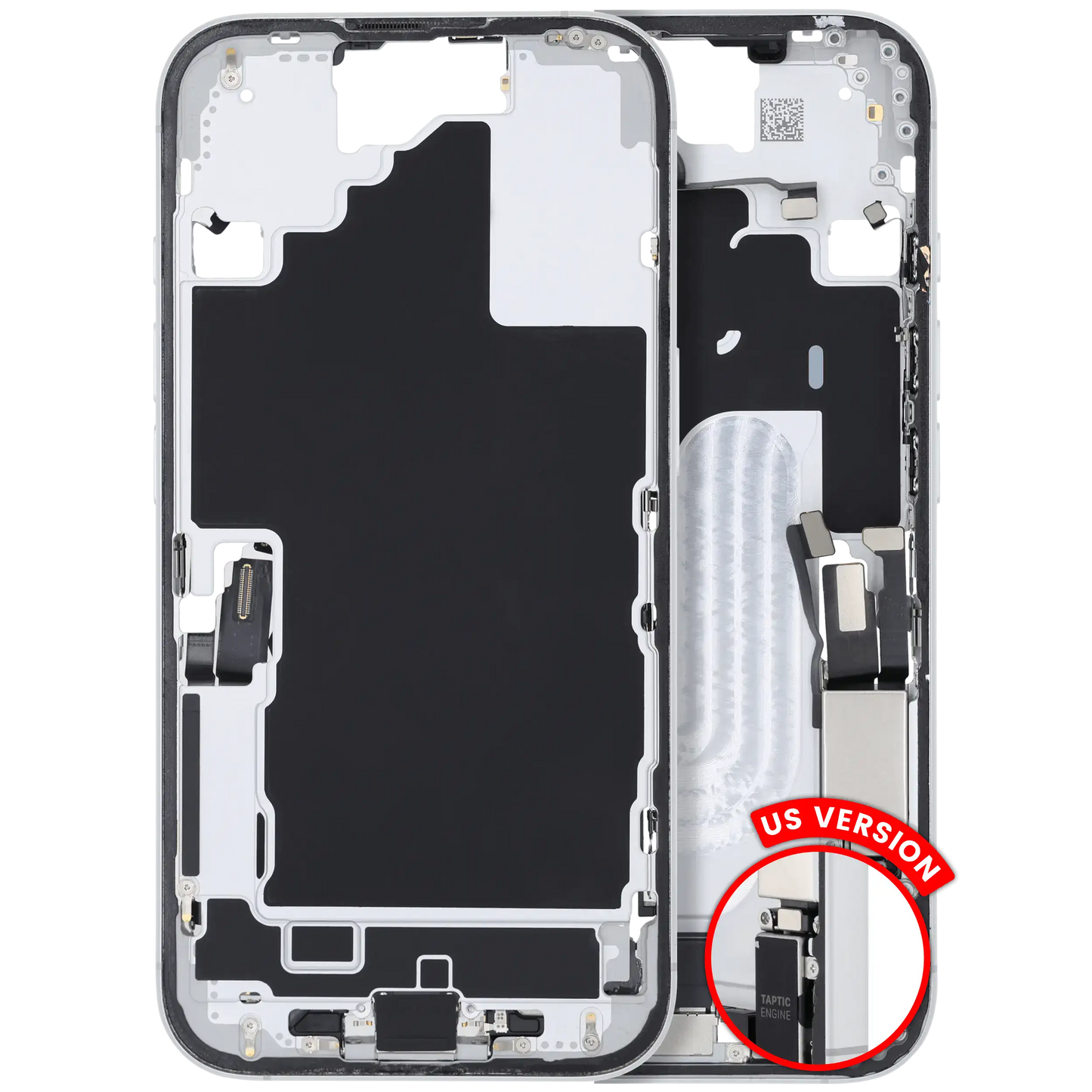 Mid-Frame Housing W/ Charging Port Flex & Small Parts For iPhone 16 (US Version) (Used OEM Pull: Grade A) (White)
