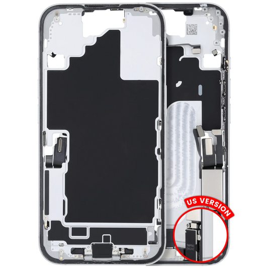 Mid-Frame Housing W/ Charging Port Flex & Small Parts For iPhone 16 (US Version) (Used OEM Pull: Grade A) (White)