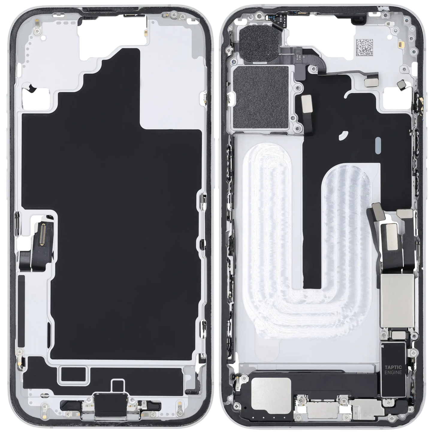 Mid-Frame Housing W/ Charging Port Flex & Small Parts For iPhone 16 (US Version) (Used OEM Pull: Grade A) (White)