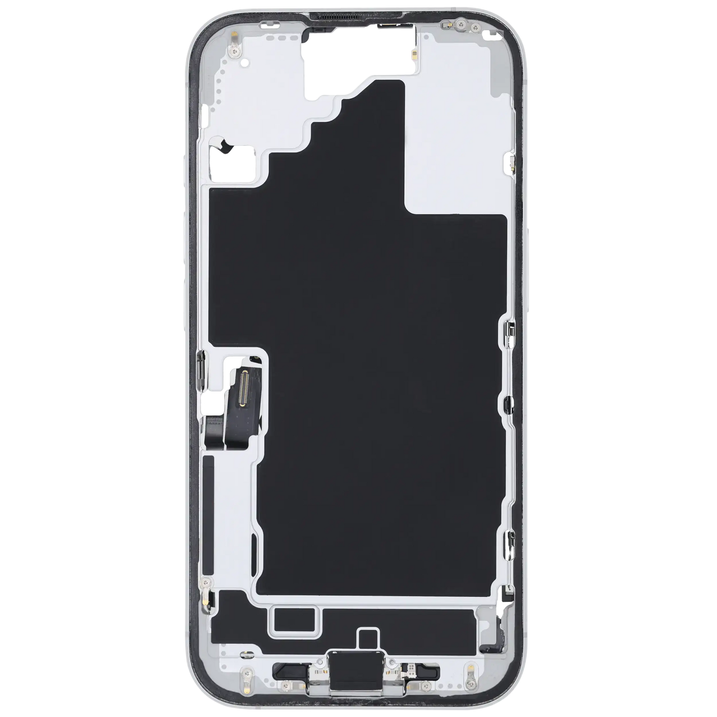 Mid-Frame Housing W/ Charging Port Flex & Small Parts For iPhone 16 (US Version) (Used OEM Pull: Grade A) (White)