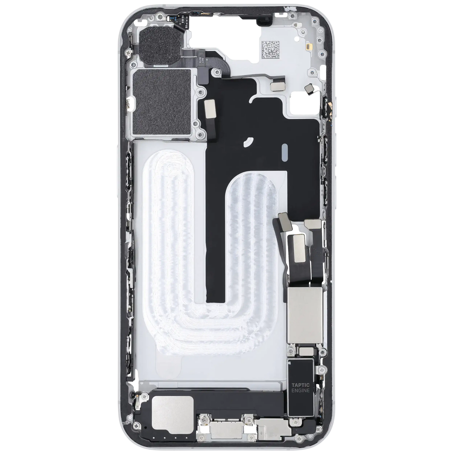 Mid-Frame Housing W/ Charging Port Flex & Small Parts For iPhone 16 (US Version) (Used OEM Pull: Grade A) (White)
