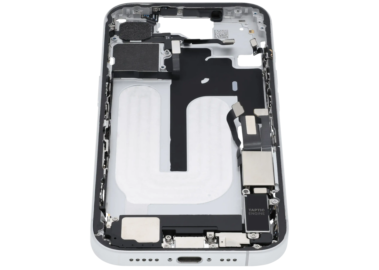 Mid-Frame Housing W/ Charging Port Flex & Small Parts For iPhone 16 (US Version) (Used OEM Pull: Grade A) (White)
