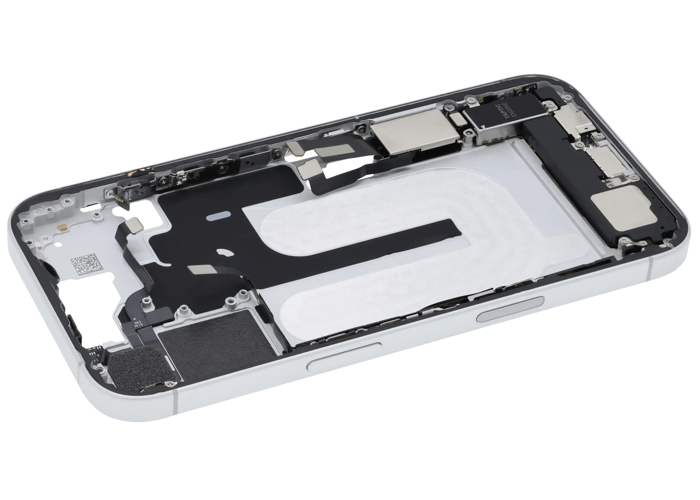 Mid-Frame Housing W/ Charging Port Flex & Small Parts For iPhone 16 (US Version) (Used OEM Pull: Grade A) (White)