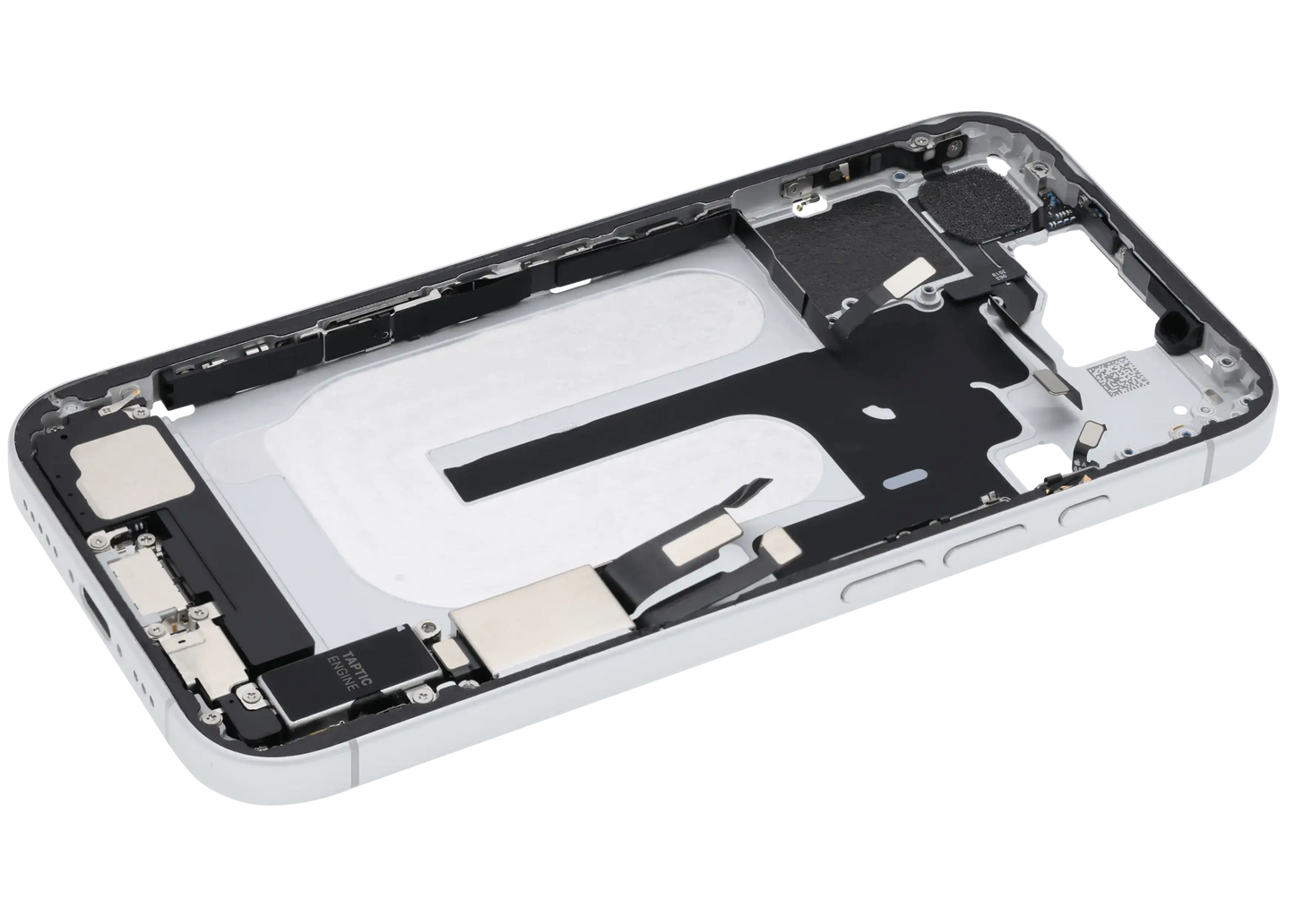 Mid-Frame Housing W/ Charging Port Flex & Small Parts For iPhone 16 (US Version) (Used OEM Pull: Grade A) (White)