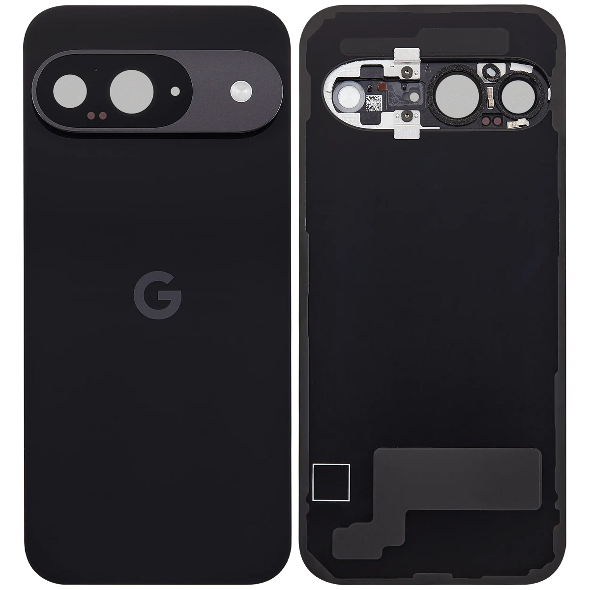 Back Cover Glass With Camera Lens For Google Pixel 9 (Used OEM Pull: Grade A) (Obsidian) - repair component detailed angle