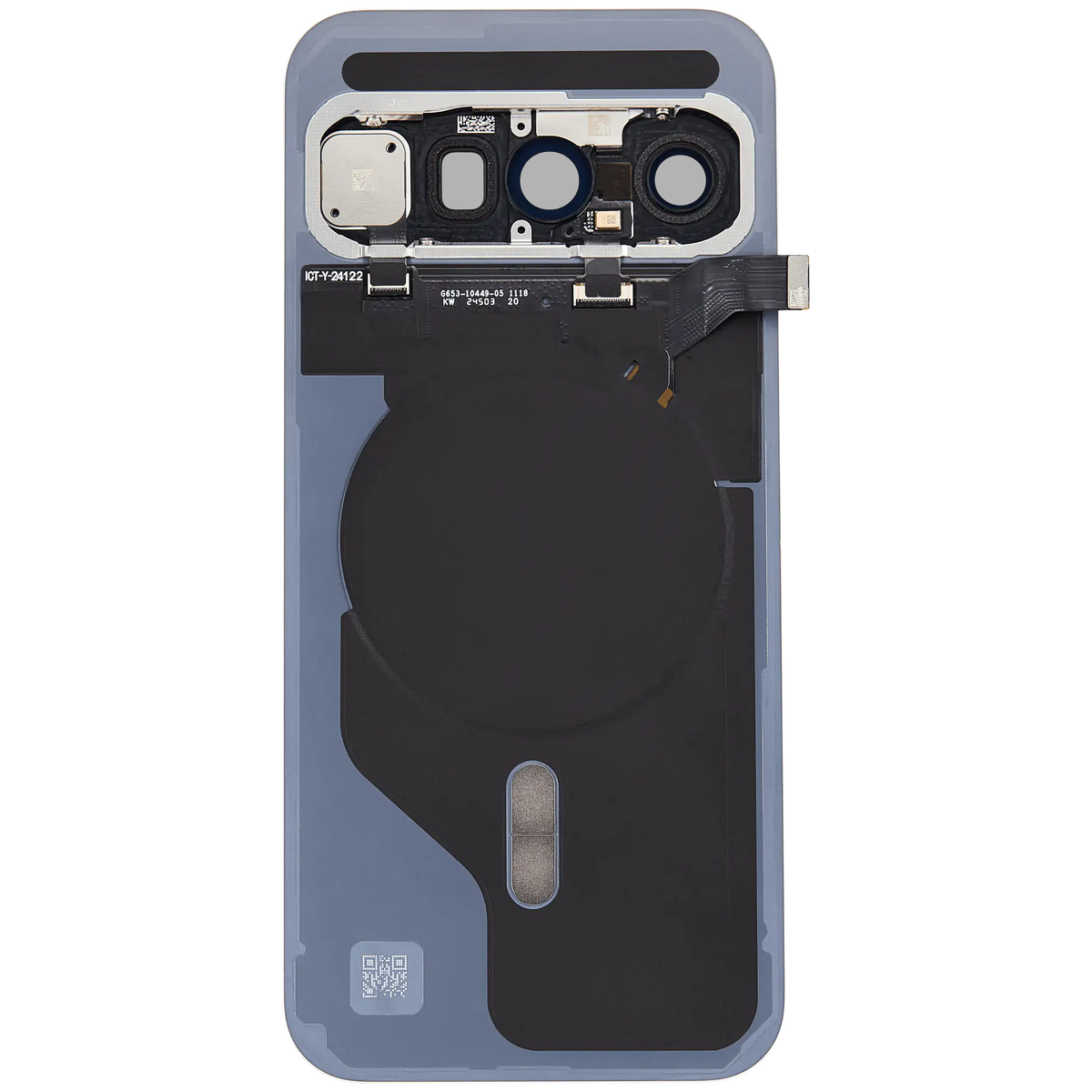 Back Cover Housing With Small Components Pre-Installed For Google Pixel 10 (Used OEM Pull: Grade A) (Indigo) - replacement component detail view