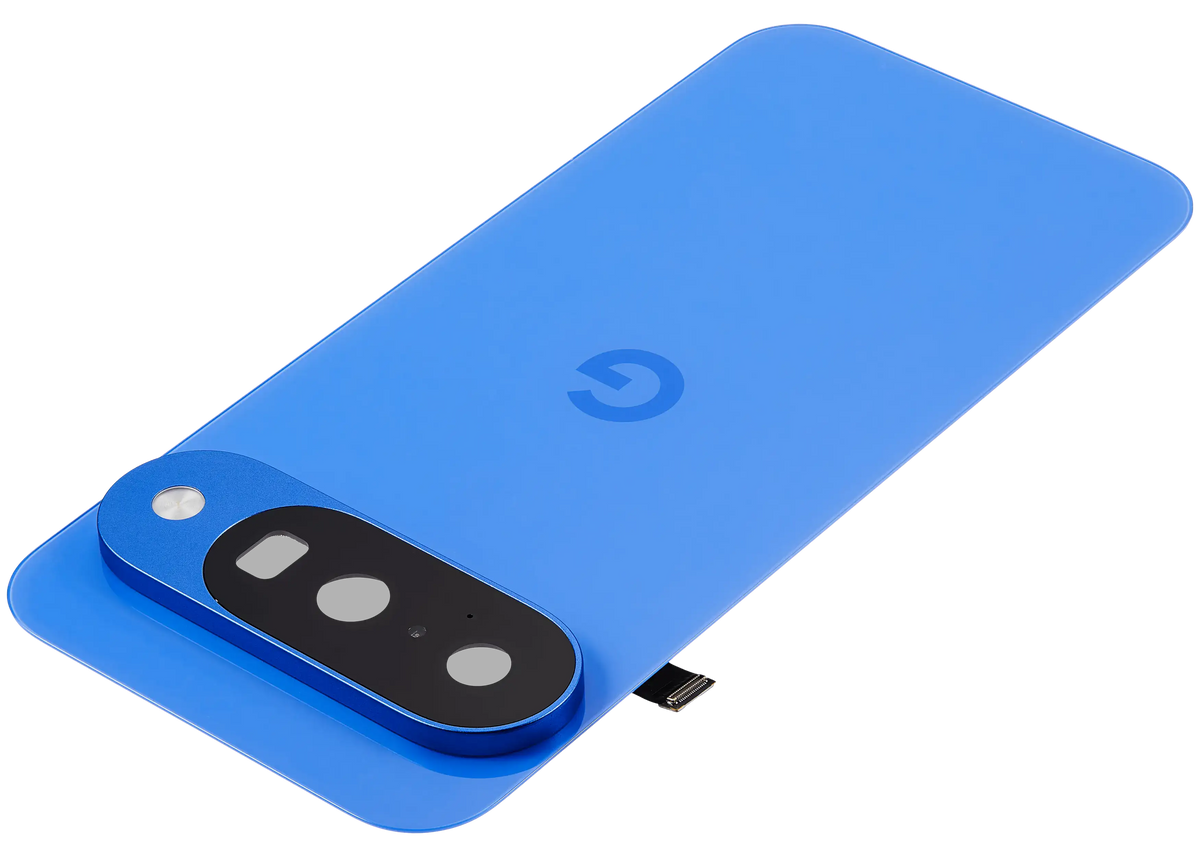 Back Cover Housing With Small Components Pre-Installed For Google Pixel 10 (Used OEM Pull: Grade A) (Indigo) - phone repair part close-up