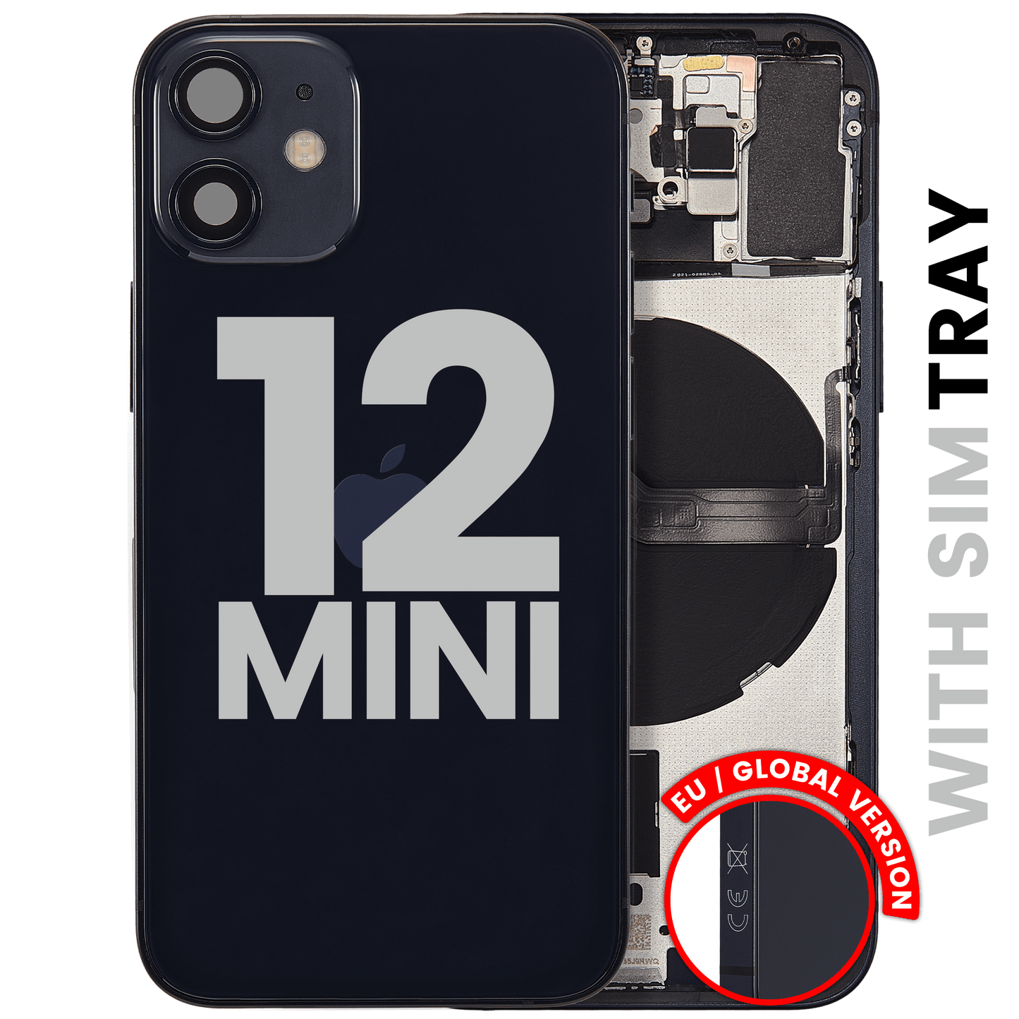 Back Housing W/ Small Parts For iPhone 12 Mini (EU / Global Version) (Used OEM Pull: Grade B) (Black)