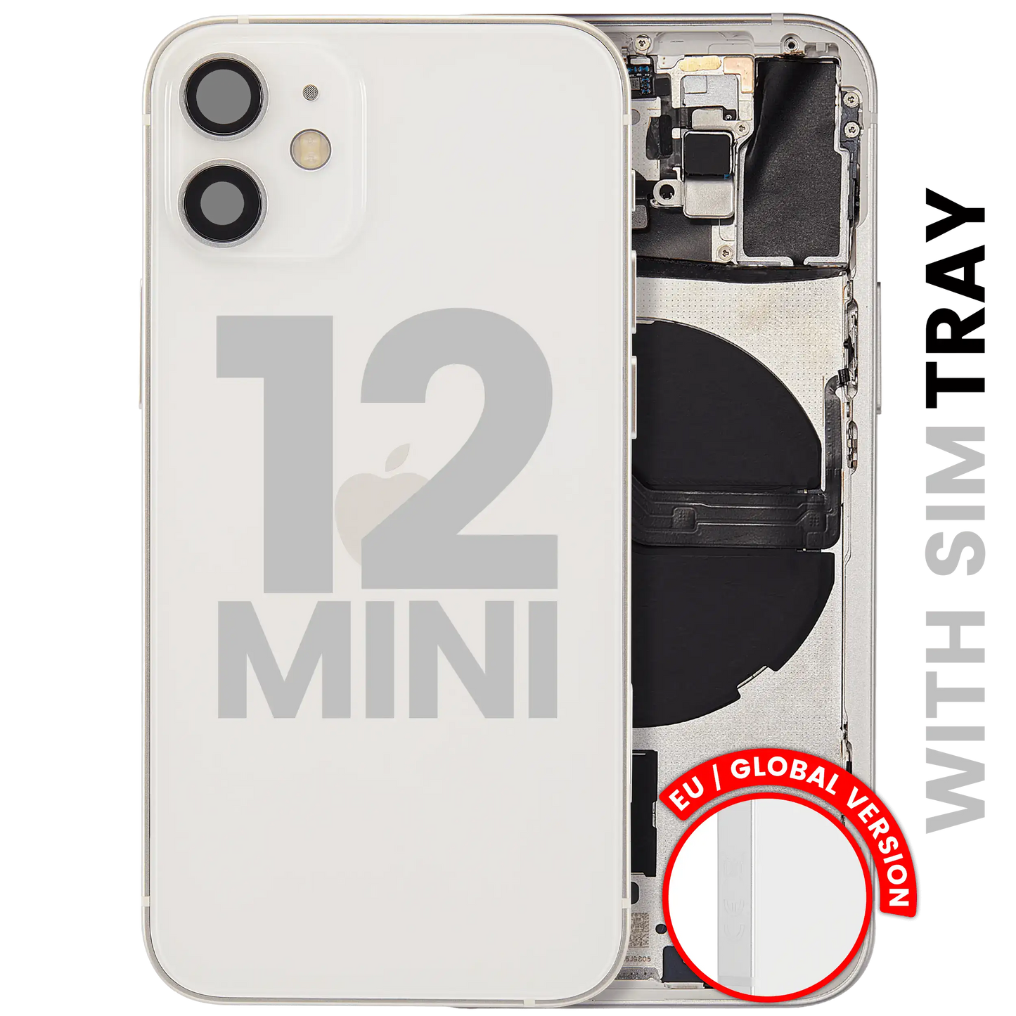 Back Housing W/ Small Parts For iPhone 12 Mini (EU / Global Version) (Used OEM Pull: Grade B) (White)