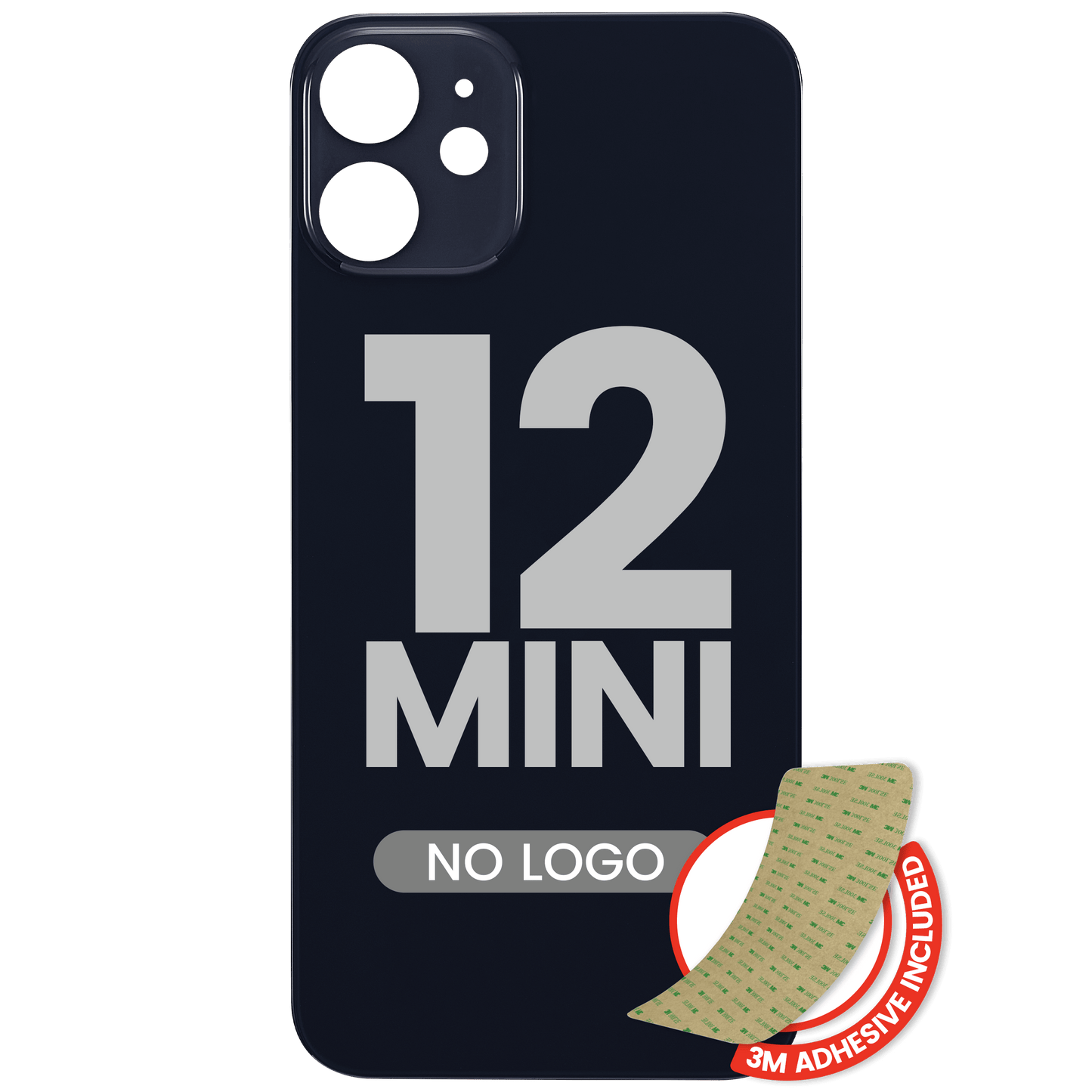 Back Glass With 3M Adhesive For iPhone 12 Mini (No Logo / Large Camera Hole) (Black)