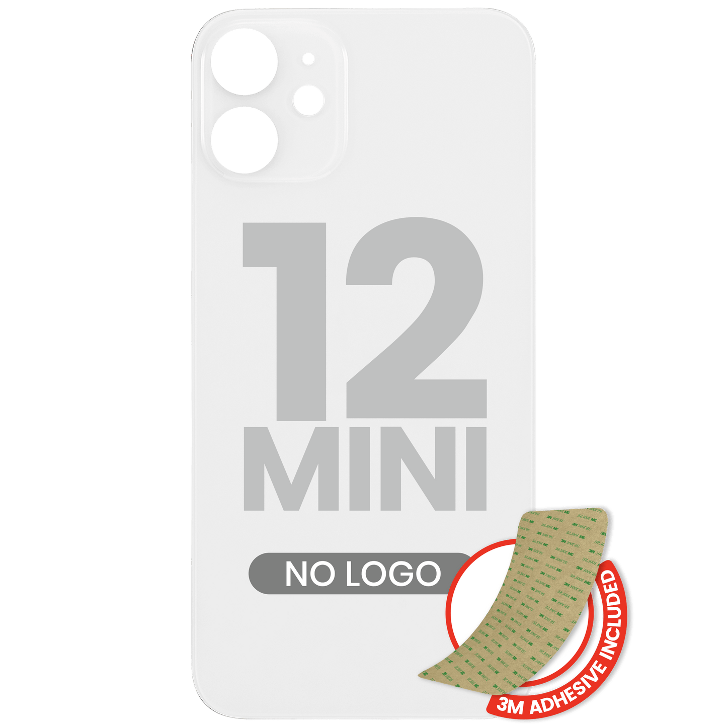 Back Glass With 3M Adhesive For iPhone 12 Mini (No Logo / Large Camera Hole) (White)